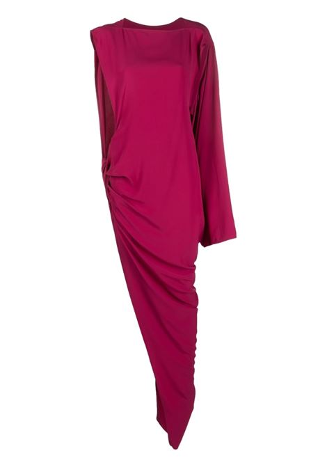 Abito asimmetrico con arricciatura in fucsia - donna